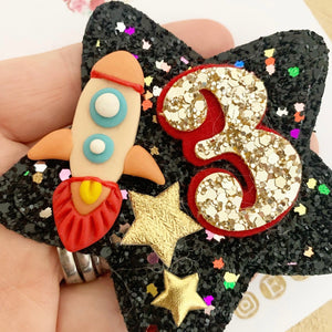 Space Rocket Birthday Badge - Birthday Glitter Badge