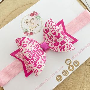 Pink party hair bow Headband or Clip