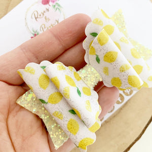 Lemon Glitter Hair Bow Headband or Clip