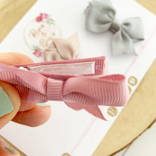 Load image into Gallery viewer, Neutral Small Hair Bow Clip Set - Fringe Clips - Pink, Grey &amp; Beige
