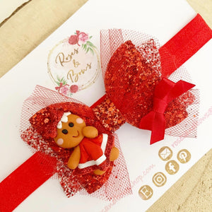 Christmas Gingerbread Hair Bow Headband or Clip