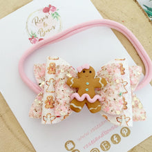 Load image into Gallery viewer, Pink Gingerbread Hair Bow Clip or Headband
