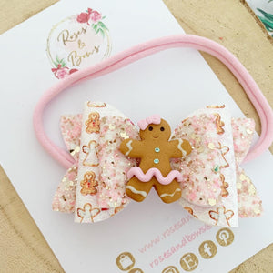 Pink Gingerbread Hair Bow Clip or Headband