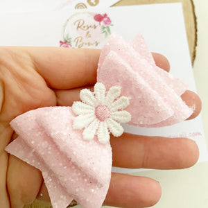 Pink Daisy Hair Bow Headband or Clip