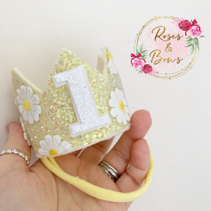 Daisy crown - glitter party hat - cake smash prop - birthday accessory