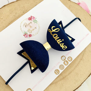 Navy Personalised Name Hair Bow Headband or Clip