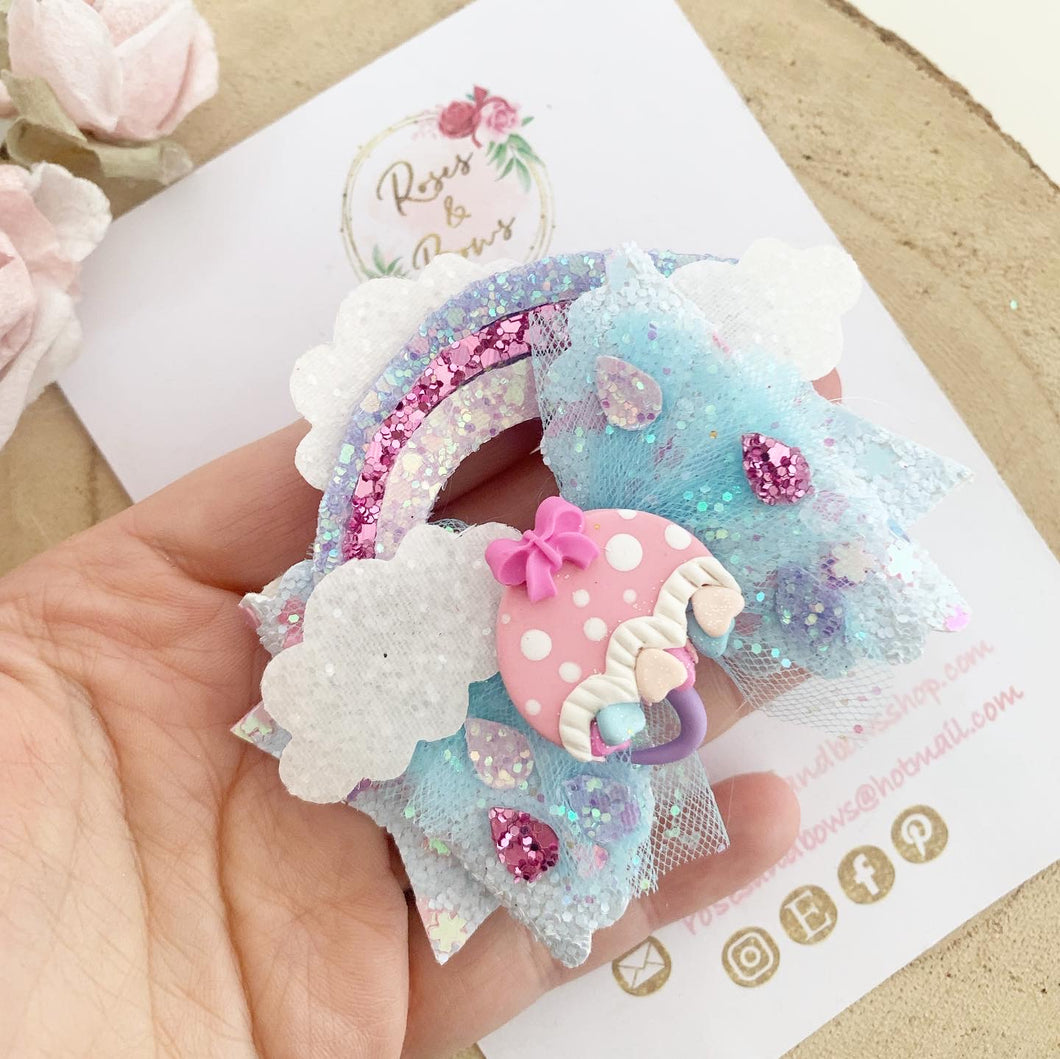 Spring Showers Glitter Hair Bow Headband or Clip