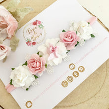 Load image into Gallery viewer, Pink and white rose flower headband
