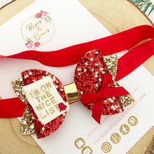 Load image into Gallery viewer, Christmas Nice List Hair Bow Headband or Clip
