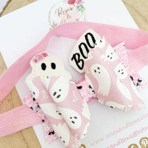 Pink Ghost Hair Bow Headband or Clip