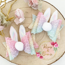 Load image into Gallery viewer, Easter Bunny Hair Bow Headband or Clip - Rainbow Bunny Rabbit Ears Hair Bow
