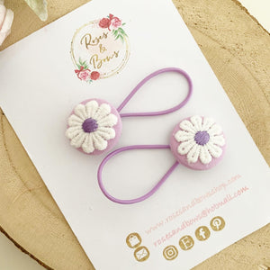 Purple Daisy Bobble Hair Ties Set of 2