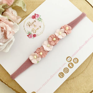Dusky pink flower nylon stretch headband