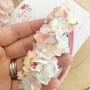 Pastel Rainbow rose flower headband