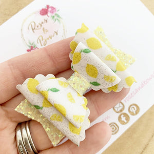 Lemon Glitter Hair Bow Headband or Clip