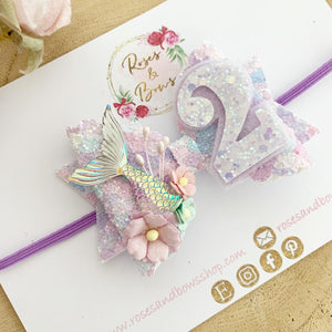 Mermaid Birthday Hair Bow - Birthday Headband - Birthday Hair Clip