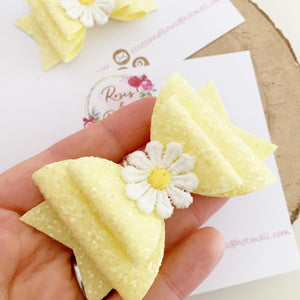 Yellow Daisy Hair Bow Headband or Clip