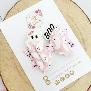 Pink Ghost Hair Bow Headband or Clip