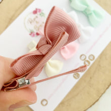 Load image into Gallery viewer, Small Hair Bow Clip Set pink, white, cream and mint
