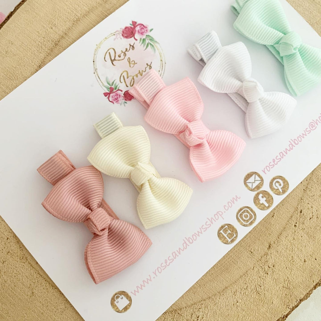 Small Hair Bow Clip Set pink, white, cream and mint