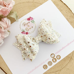 Ivory and Gold Glitter Hair Bow - Glitter Hair Bow Hair Clip or Headband