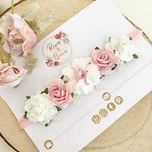 Load image into Gallery viewer, Pink and white rose flower headband
