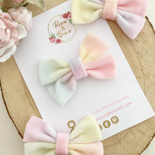 Load image into Gallery viewer, Rainbow Velvet Pinch Bow Headband or Clip
