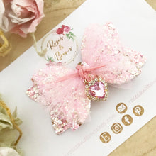 Load image into Gallery viewer, Pink Heart Glitter Tulle Valentine’s Day Hair Bow Headband or Clip
