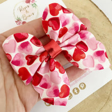 Load image into Gallery viewer, Pink and Red Valentines Valentine’s Sailor Bow Headband or Clip
