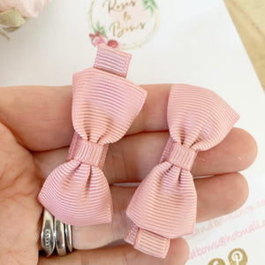 Dusky Pink Small Hair Bow Clip Set