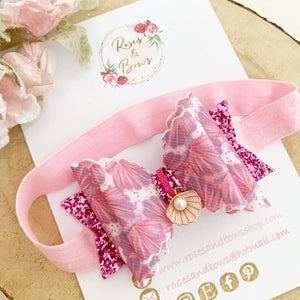 Pink Shell Hair Bow Headband or Clip