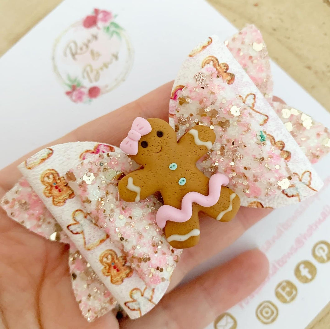 Pink Gingerbread Hair Bow Clip or Headband