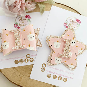 Pink Bear Birthday Hair Bow - Birthday Headband - Birthday Hair Clip