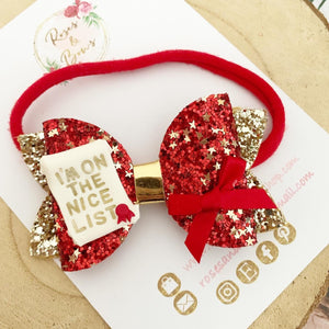 Christmas Nice List Hair Bow Headband or Clip