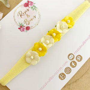 Yellow flower nylon stretch headband