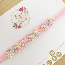 Load image into Gallery viewer, Daisy rainbow headband - pink nylon headband
