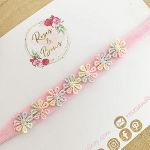 Daisy rainbow headband - pink nylon headband