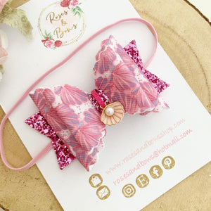 Pink Shell Hair Bow Headband or Clip