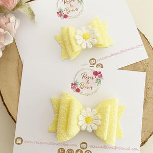 Yellow Daisy Hair Bow Headband or Clip