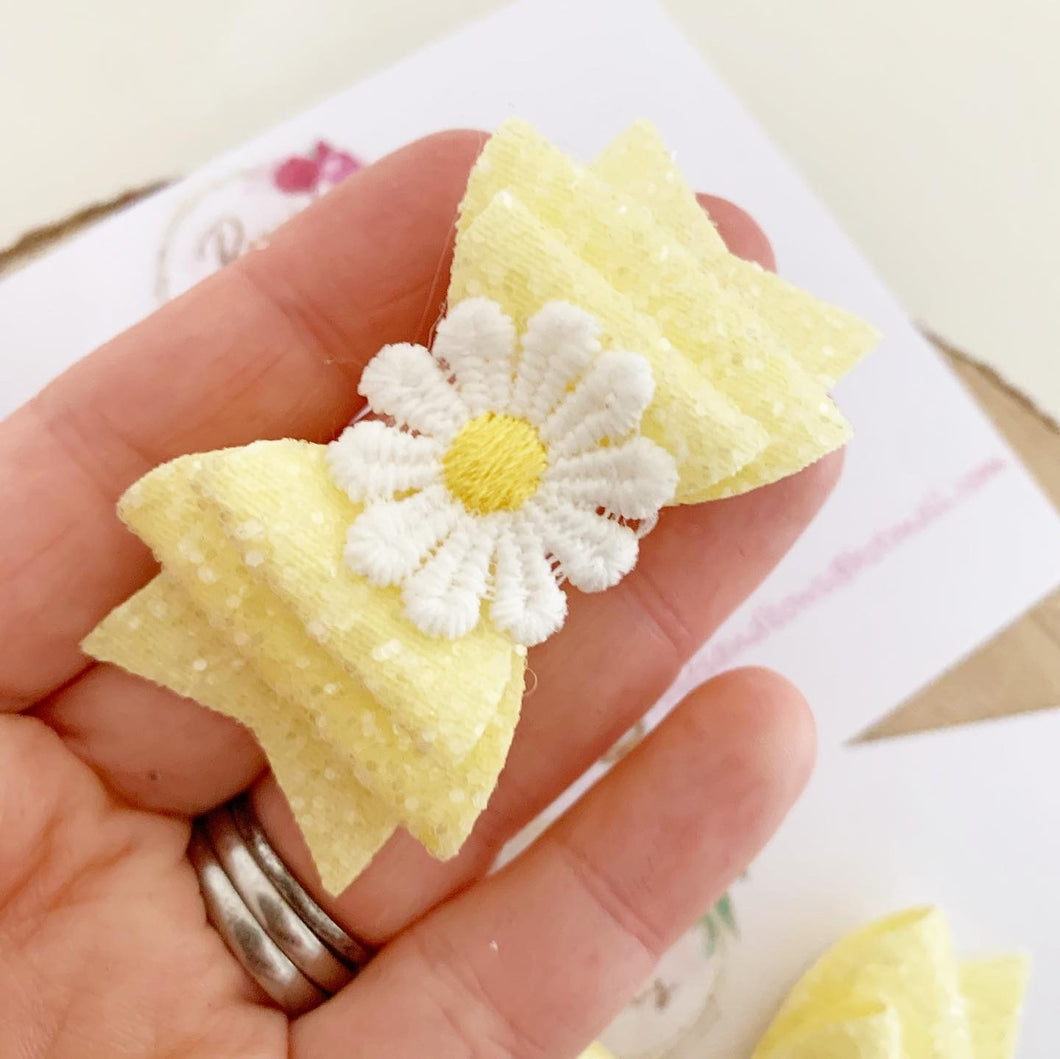 Yellow Daisy Hair Bow Headband or Clip