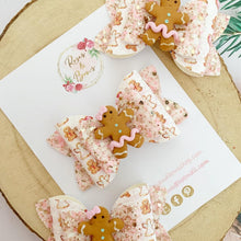 Load image into Gallery viewer, Pink Gingerbread Hair Bow Clip or Headband
