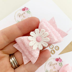 Pink Daisy Hair Bow Headband or Clip