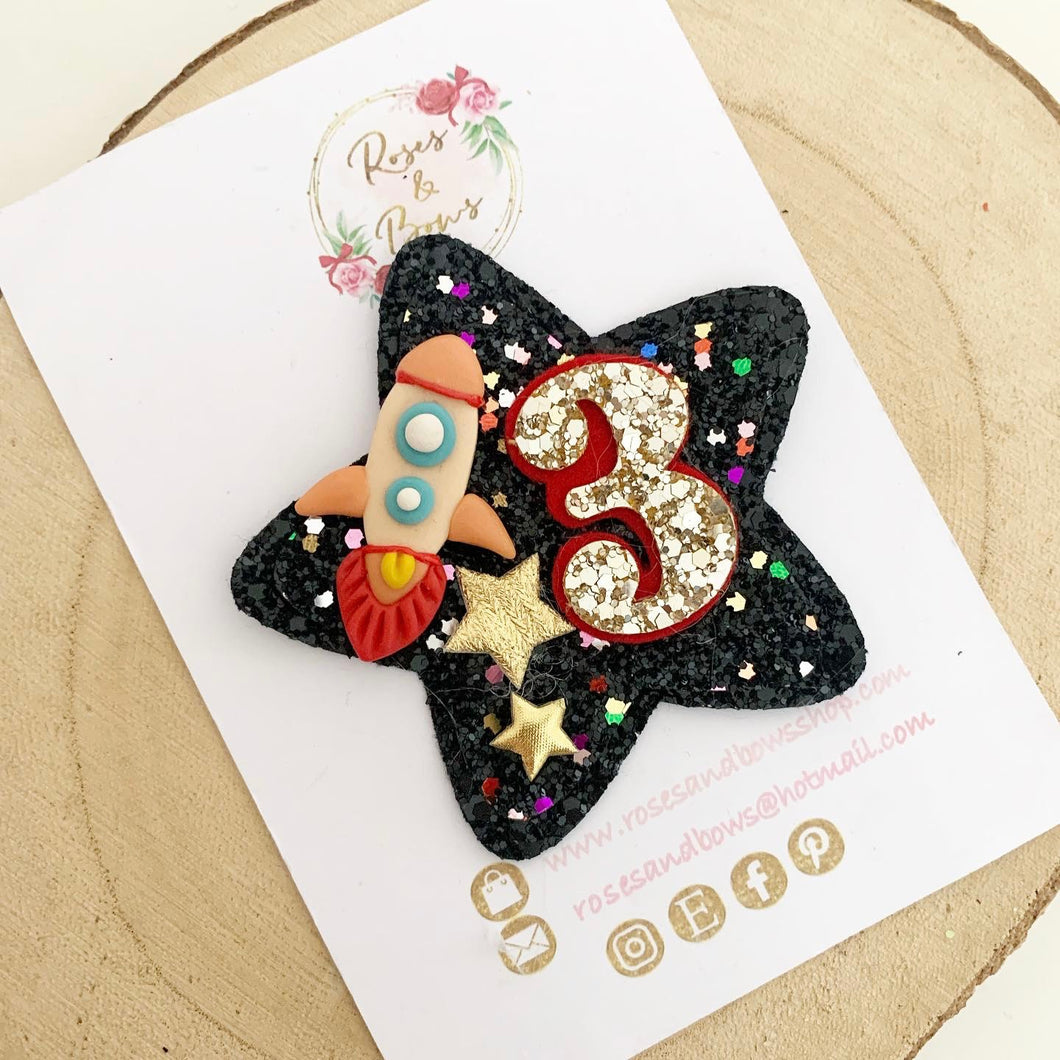 Space Rocket Birthday Badge - Birthday Glitter Badge