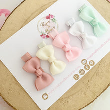 Load image into Gallery viewer, Small Hair Bow Clip Set pink, white, cream and mint
