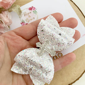 White Christening Hair Bow Headband or Clip
