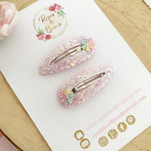 Load image into Gallery viewer, Pink rainbow daisy snap clips set
