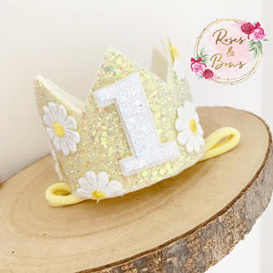 Daisy crown - glitter party hat - cake smash prop - birthday accessory