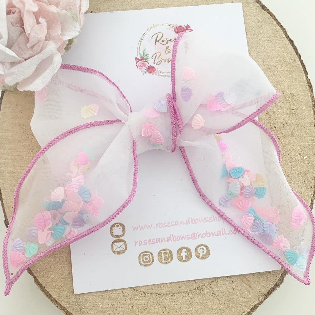 Mermaid Shaker Organza Hair Bow Headband or Clip