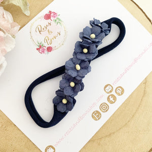 Navy blue flower nylon stretch headband