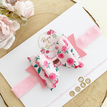 Load image into Gallery viewer, Floral Rose Pink Hair Bow Headband or Clip
